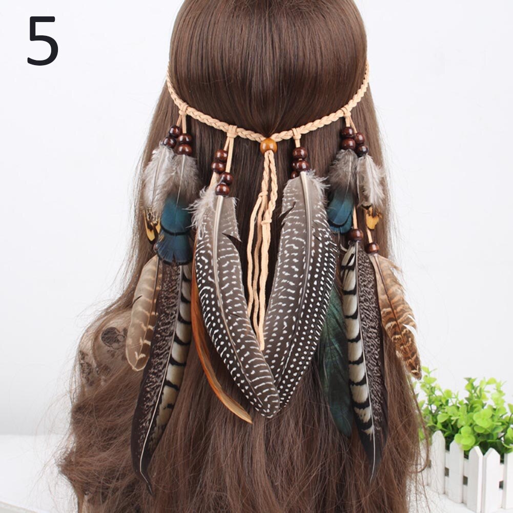 Indian Feather Hoofdband Verstelbare Hoofdtooi Festival Boho Haarband Vrouwen Girl Haar Accessoires EIG88: 5