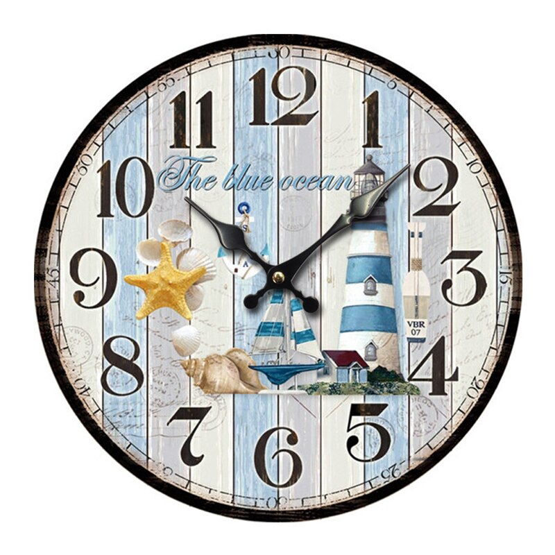 Reloj de pared de madera con de océano para el hogar, accesorio de pulsera de cuarzo resistente al agua con mecanismo de relojería, rústico Vintage grande y silencioso, 30cm, perfecto para decoración de cocina y dormitorio
