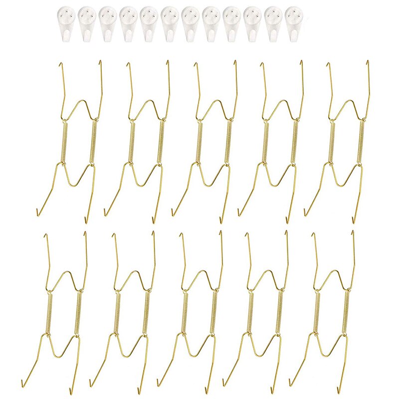 10 Pack Plate Hangers, 6 Inch Wall Plate Hangers and 10 Pack Wall Hooks, Compatible 5 To 7 Inch Decorative Plates, Antique China