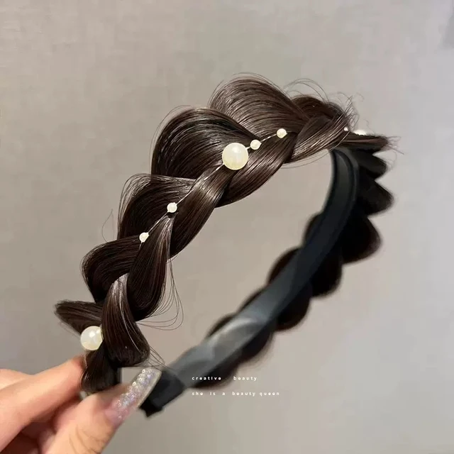 Diademas de peluca de giro ancho para mujer, trenzas anchas de espina de pescado, diademas hechas a mano, aro para la cabeza, accesorios para el cabello,