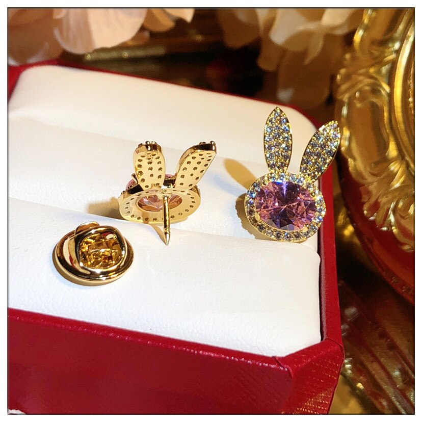 Brooches For Women S925 Rabbit Pink Cubic Zirconia Anti-glare Brooch Collar Pin Clothes Fixed Fine Jewelry Accessories