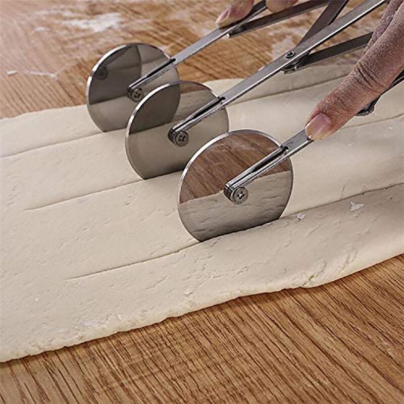 3 Wheel Pastry Cutter Pizza Cutter, Stainless Steel Expandable Pizza Slicer Multi-Round Pastry Knife Baking Cutter