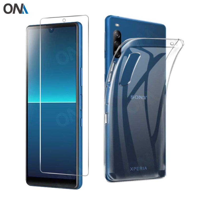 2-In-1 Gehard Glas + Case Voor Sony Xperia L4 L3 Silicone Case Cover Voor Sony Xperia 1 10 Plus Screen Protector