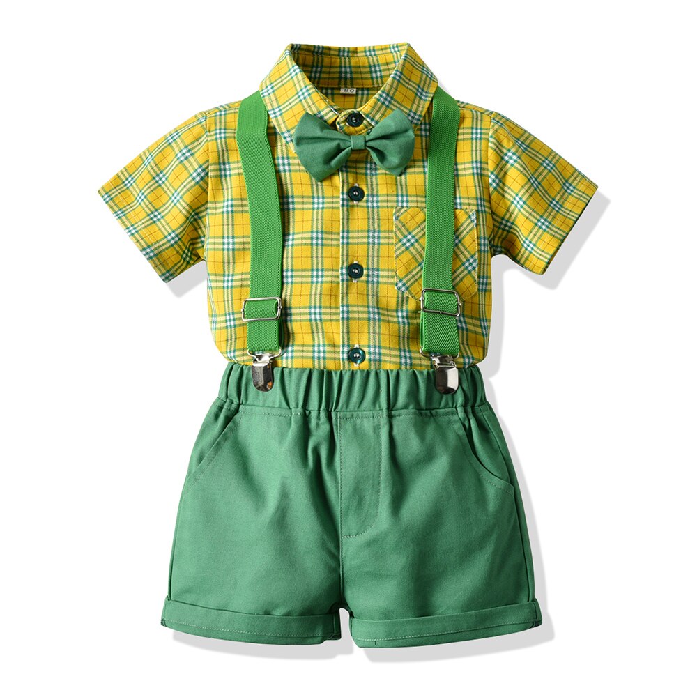 Top En Top Baby Boy Katoenen Kleding 2 Stuks Sets Casual Plaid Shirts + Jarretel Korte Broek Baby Outfits Baby 'S kostuum Pak