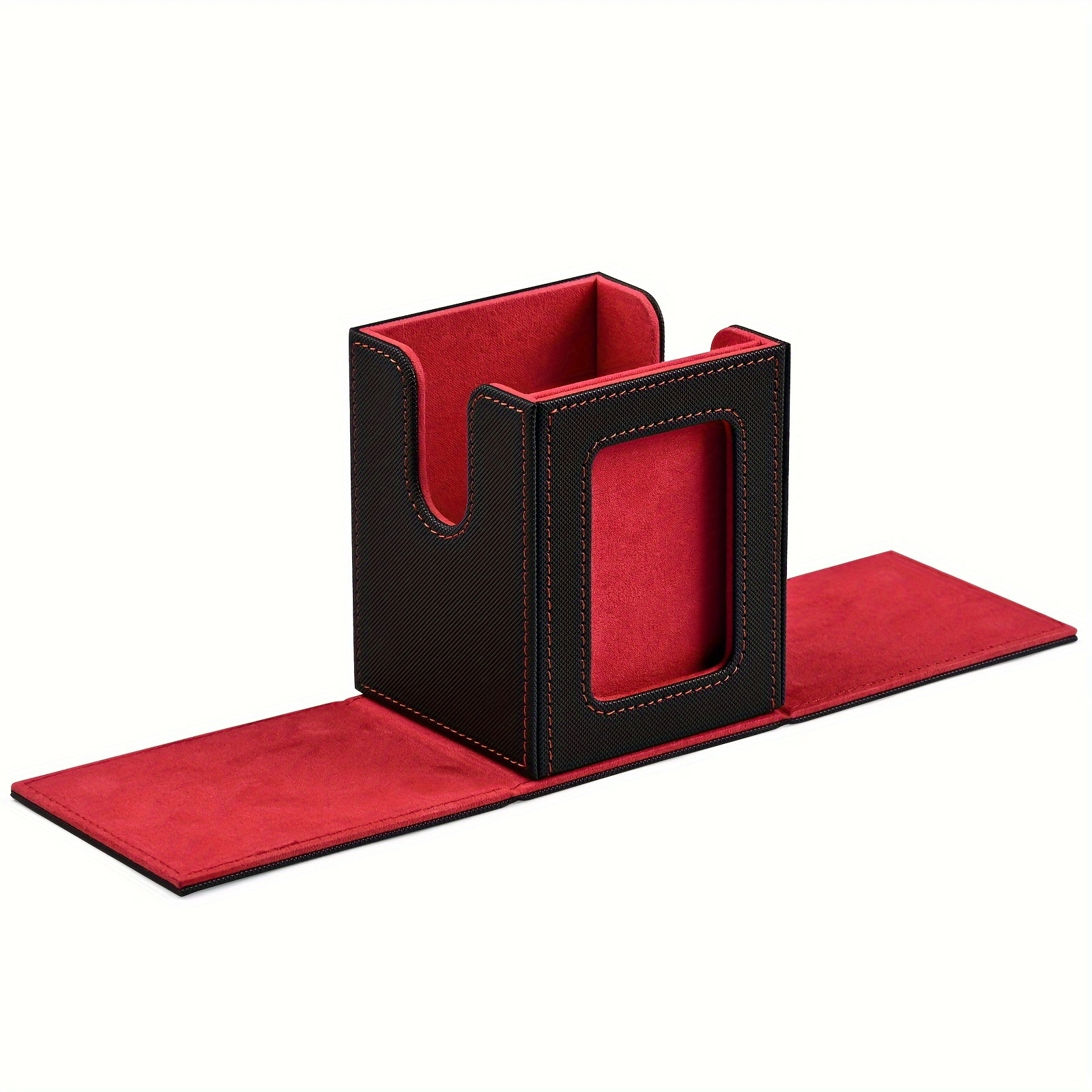 Card Deck Box with Display Window,Trading Card Storage Case,Holds 120+ Single Sleeved Cards,PU Leather Card Box for TCG Card: Burgundy