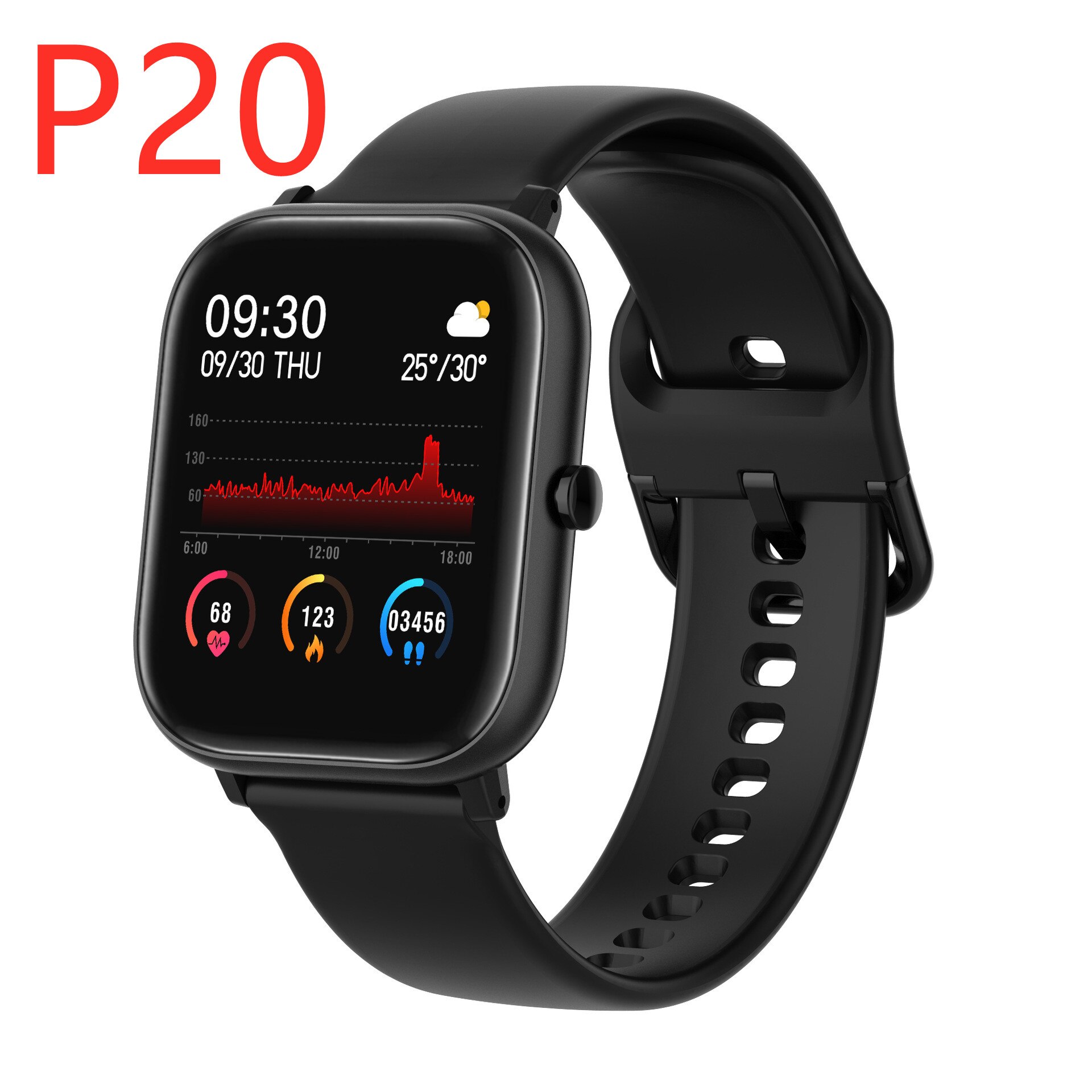 P8 Smart Uhr Männer Gebaut-in Spiel IP67 Wasserdichte Fitness tracker Heart Rate Monitor Frau Smartwatch für iOS Android telefon: P20 black