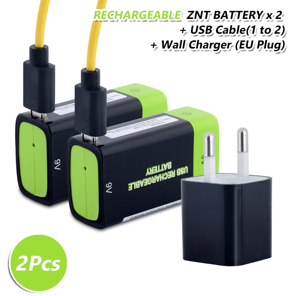 2x Oplaadbare 600Mah 9 V Lithium-polymeer Lipo Batterijen Usb Charger 9 Volt 48X25.6X16.9Cm li-Polymer Batterij Met Usb-kabel: 2pcs usb EU charger