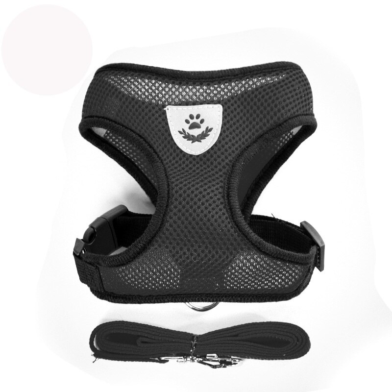 Zwierzęta domowe są zestaw uprząż i smycz kot i pies Walking miękkie Mesh oddychające regulowany gorset dla smycz dla szczeniaka pas piersiowy artykuły dla zwierząt: Black / S