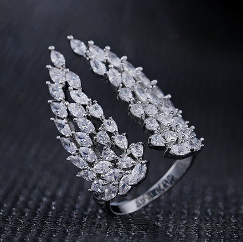 Sweet Romantic Angel Wings Promise Ring Marquise Cut Shiny Zircon Inlaid Wedding Bridal Rings