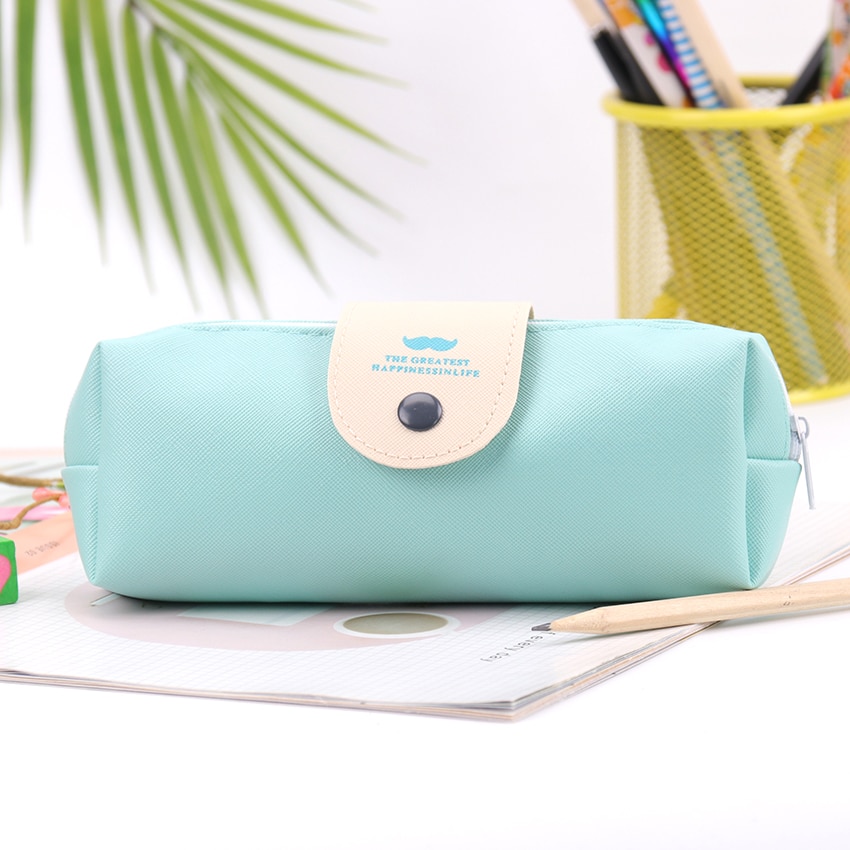 Estuche de lápices de Color de caramelo coreano, estuche Escolar impermeable de cuero Pu para niña, material de papelería Escolar, suministros escolares, 1 ud.