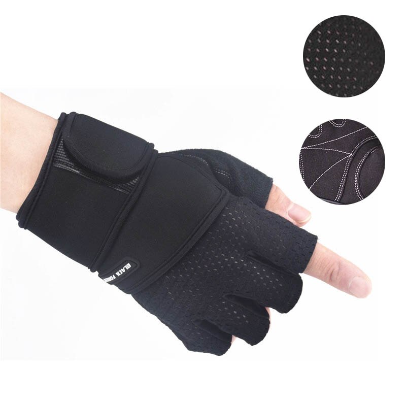 Weightlifting Gloves with Wrist Support for Heavy Exercise Body Building Gym Training Fitness Handschuhe Workout Crossfit Gloves: Black gloves / L