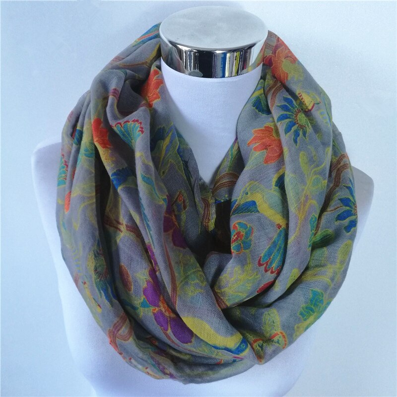 Magpie Bird print Viscose Match Ipek Esarp loop Scarves Flower Infinity Scarf spring Wraps ring scarf for women: AXHNWB03