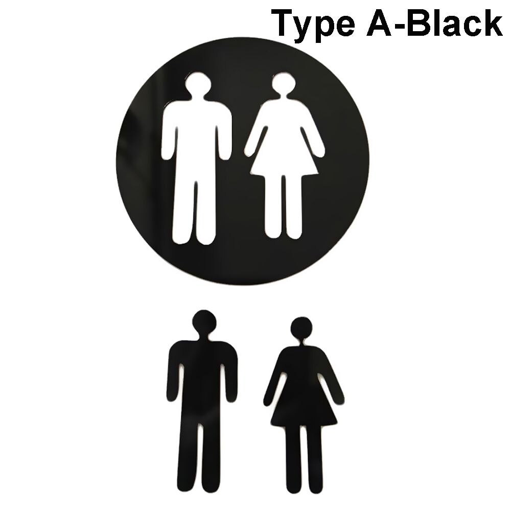 3D Muursticker Vrouw Man Spiegel Oppervlak Vinyl Decal Wc Entree Aanmelden Grappige Wc Decoratie Diy Verwijderbare Washroom Deur Poster: Black-A