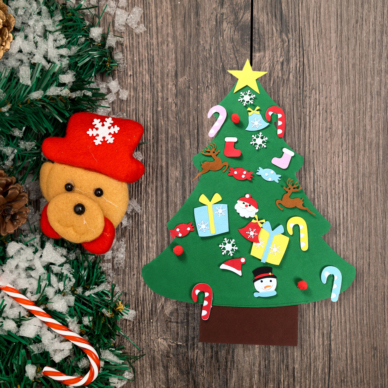 DIY Felt Christmas Tree - Detachable Ornaments Wall Hanging Decor for Kids Toddlers Christmas Year Xmas Decorations