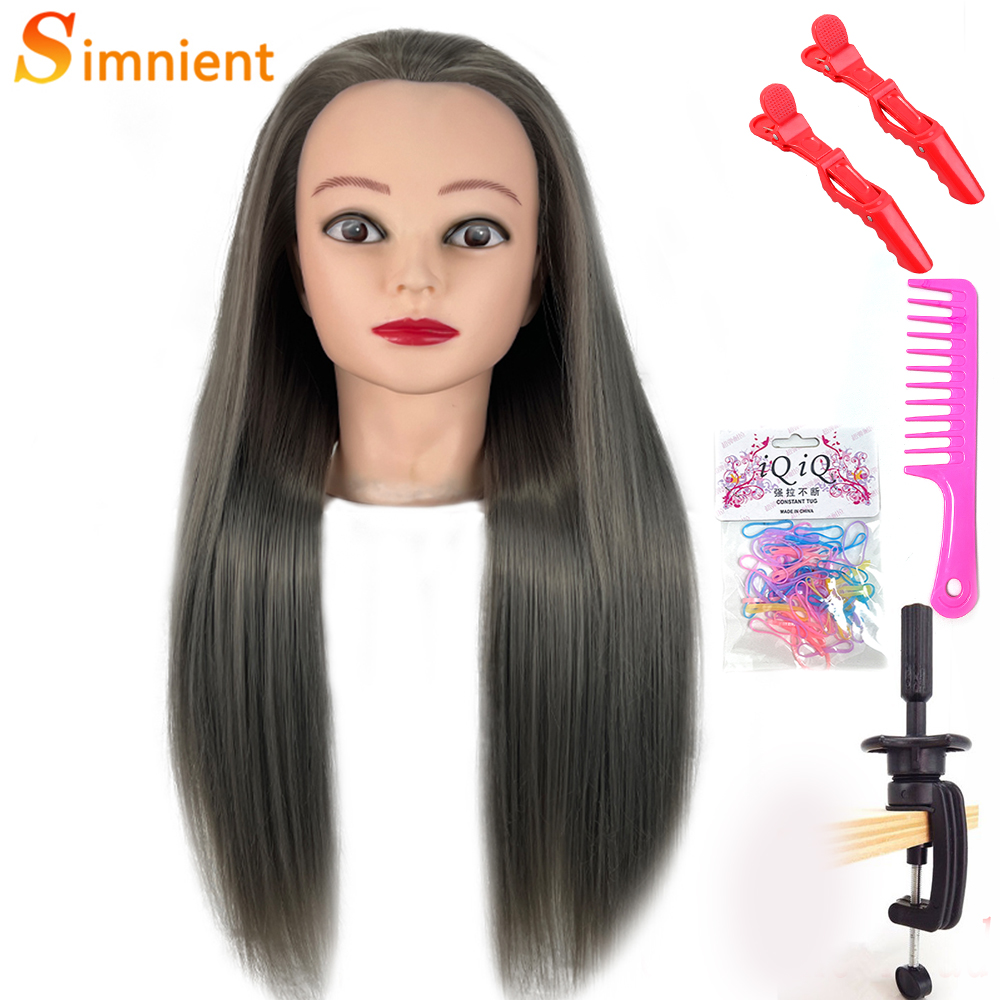 Female Mannequin Head With Synthetic Hair For Hair Training Styling Solon Hairdresser Dummy Doll Head For Practice Hairstyle