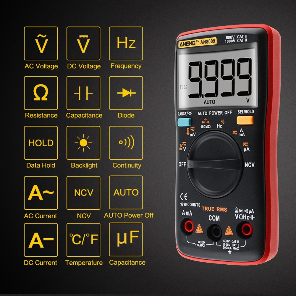 ANENG AN8009 Digital Multimeter True-RMS Multimeter 9999 Counts Auto Ranging Capacitance Meter Large Screen Voltage Meter