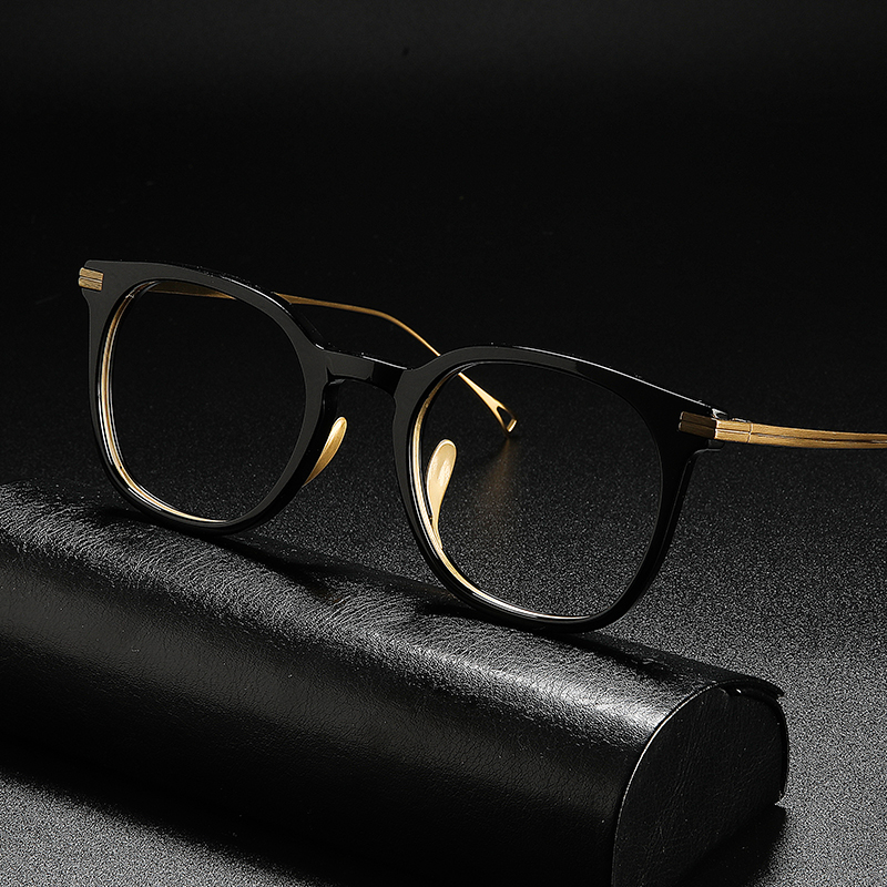 Luxe Titanium Brilmontuur Mannen Vintage Recept Acetaat Optische Brillen Frame Vrouwen Bijziendheid Eyewear: Black