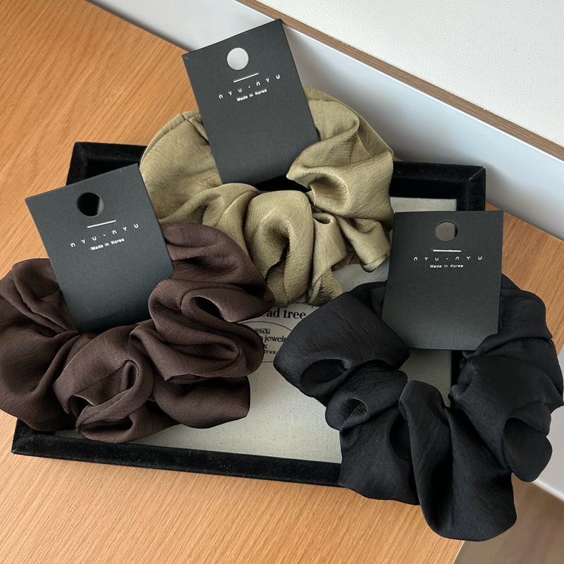 Coleteros de satén Retro de Corea para mujer, bandas de goma elásticas para el cabello grandes, lazos para el cabello de seda para niñas, diademas negras, accesorios para el cabello