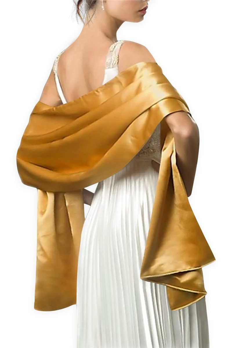 Satynowy wieczór weselny formalny Prom Cocktail Wrap Cape szalik ślubny szal 150CM długość 50CM szerokość.: Złota