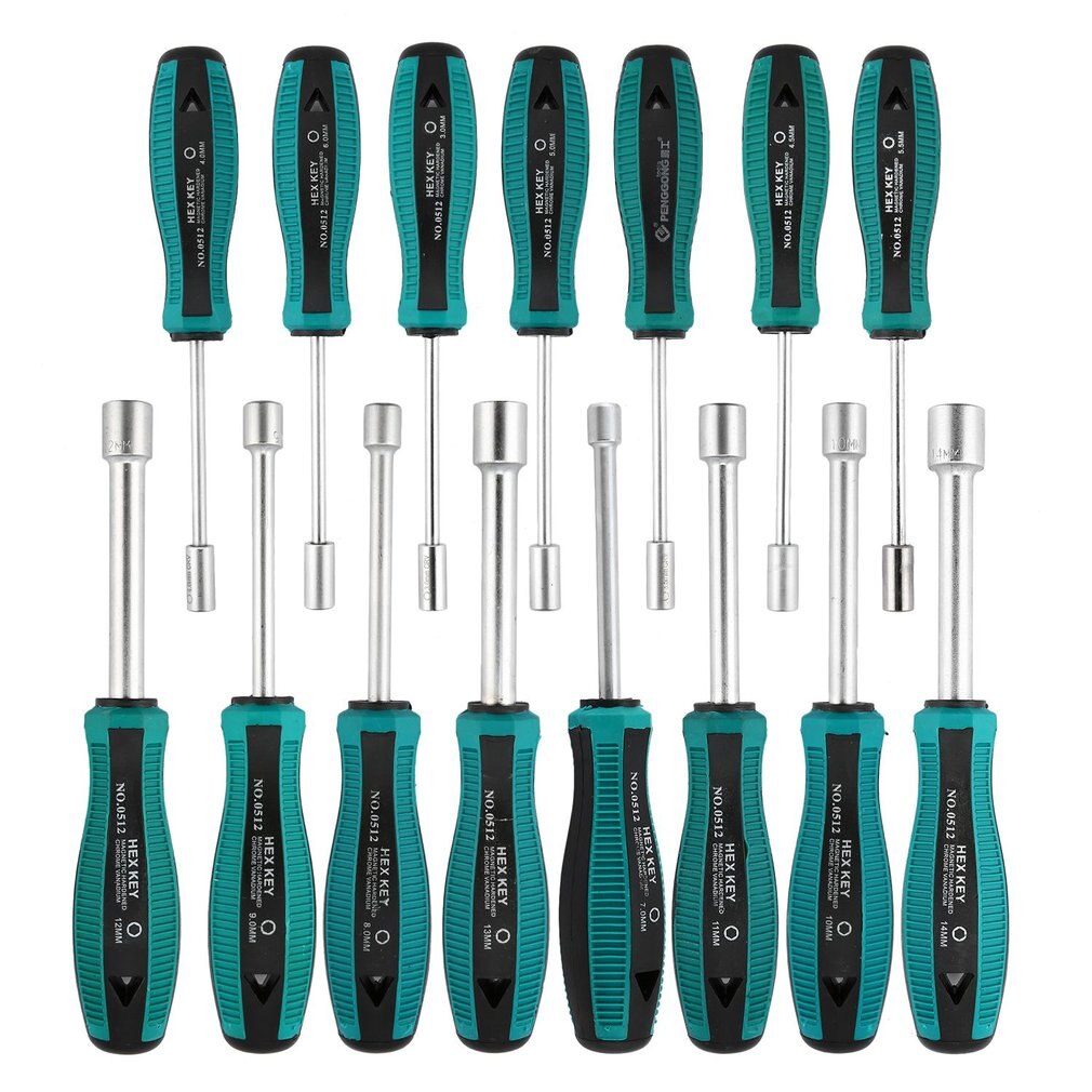 H14 0512 Portable Hex Socket Sleeve Metal Socket Driver Wrench Screwdriver Hex Nut Key Nut Driver Hand Tool