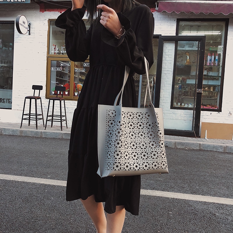 Grande capacité femmes sacs à main en cuir Pu dames sac à bandoulière créateur de femme évider sacs de messager