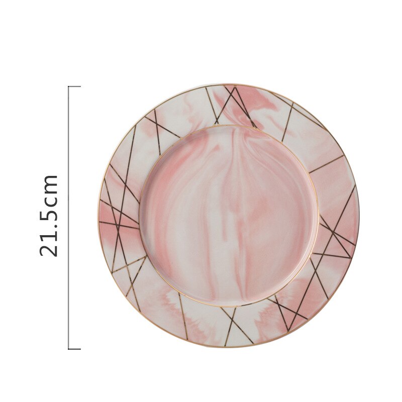 1pc glod geometri diamant marmor keramisk middag flad plade opvaske salat plader desset plade sousplat dekorative bordservice: 8 in lyserøde geometriske