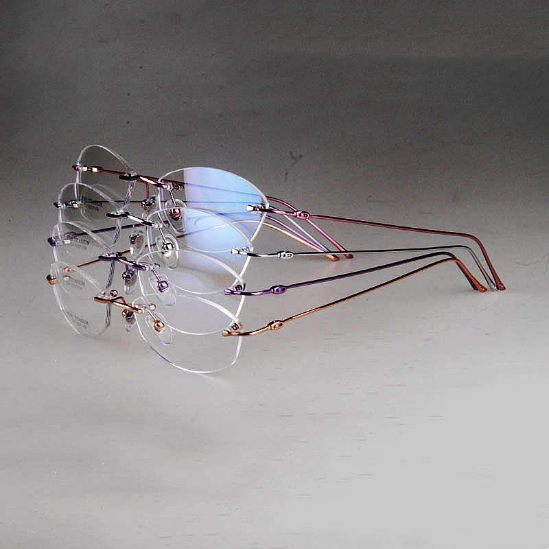 Women Rimless Glasses Pure Titanium Eyeglasses Optical Frame Prescription Frameless Spectacle Simple Line Temple 1280