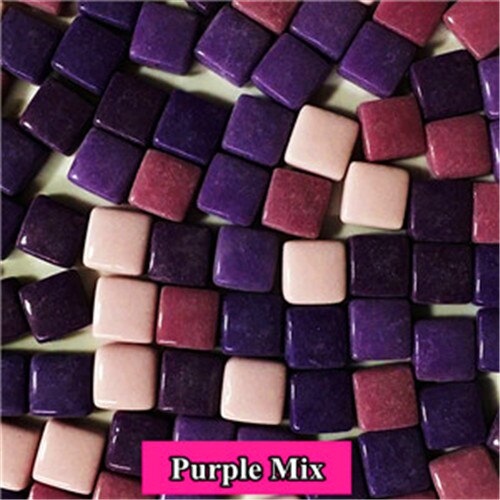 125pcs(Approx. 250g/8.82oz) Jade Mosaic Tiles 1.1*1.1*0.4cm Square Mosaic Stones DIY Mosaic Craft Materials Mix Color: Purple Mix