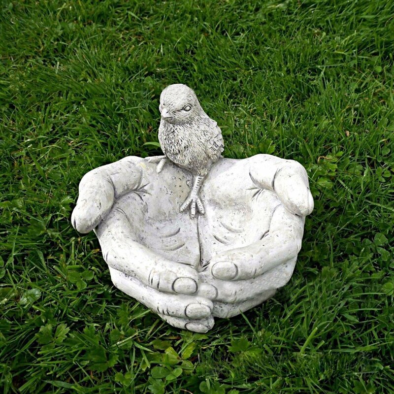 Hand Shaped Bird Feeder Resin Garden Statue Sculpture Outdoor Patio Decorations