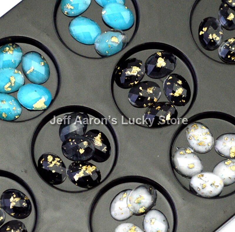 60Pcs 3D Nail Art Decoraties Tool Oval Resin Platte Achterkant Steentjes Met Goud Folie Nagel Benodigdheden Mobiele Telefoon Accessoires