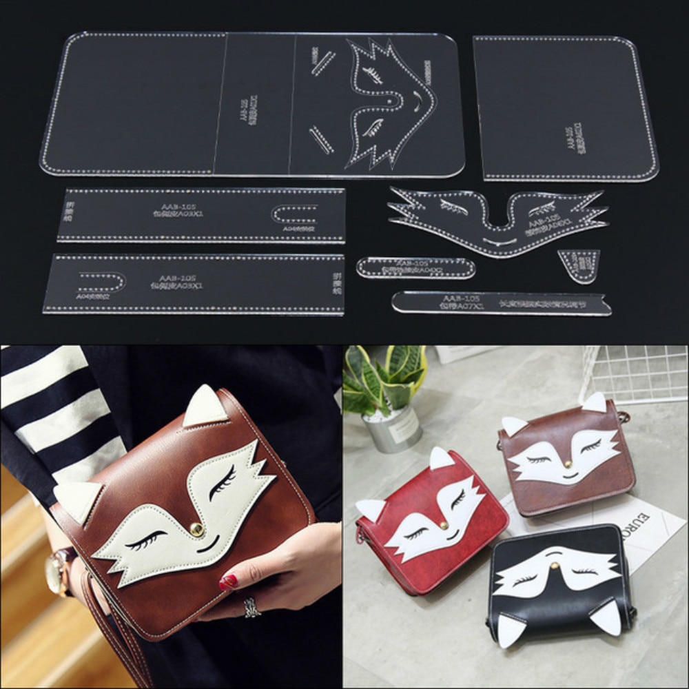 Plantilla de cuero acrílico para trabajo manual en casa, herramientas de patrón de costura, accesorio de dibujo de zorro pequeño, bolso cruzado de hombro