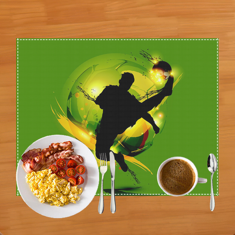 Mantel Individual con estampado de campo de fútbol, alfombrilla de lino para mesa de comedor, almohadillas para tazas de café, accesorios de cocina: Blanco