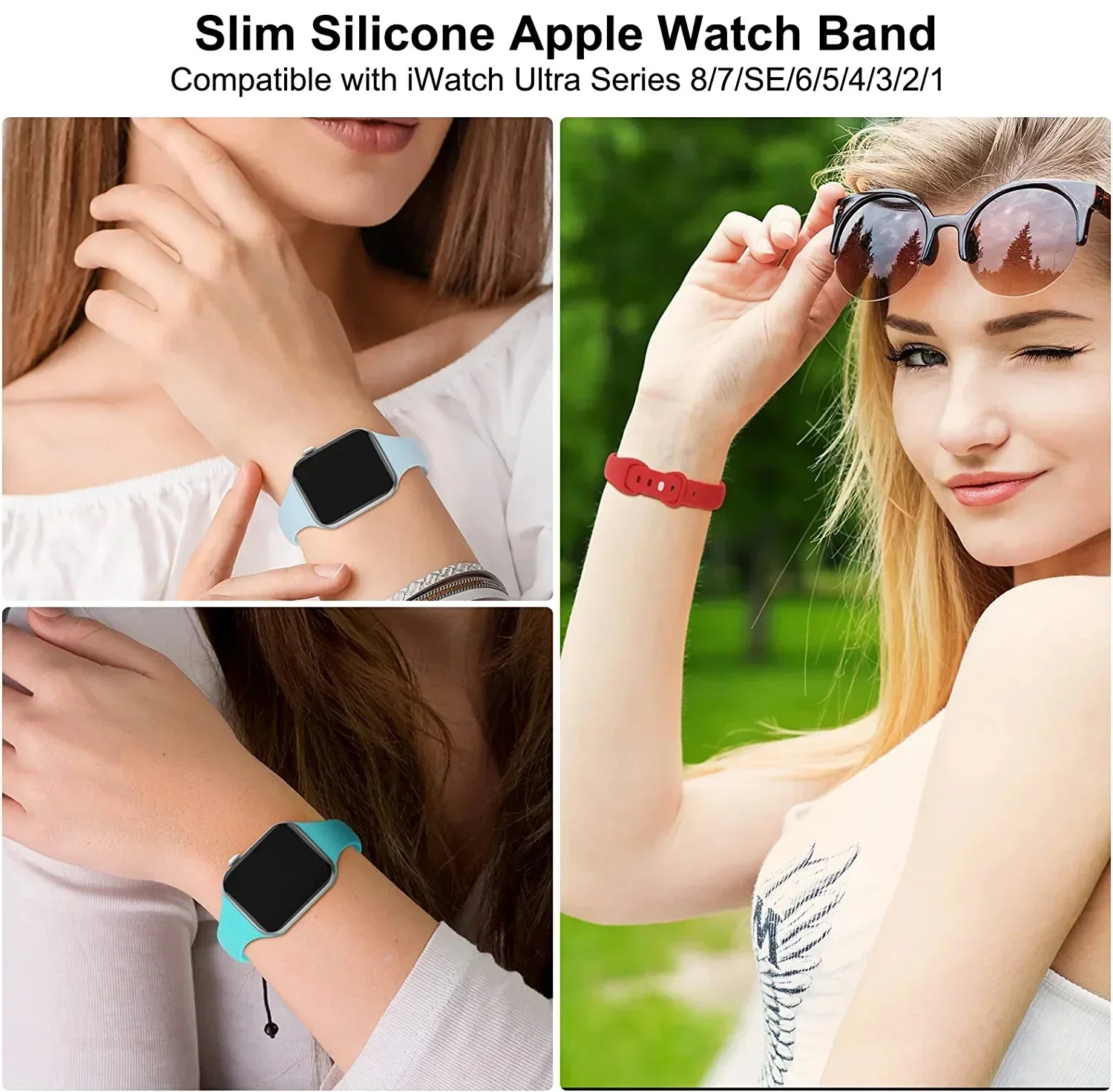 Dünnes Silikonarmband für Apfel Uhr 40 44 mm 45 mm 41 mm 38 mm 42 mm einfarbiges Armbinde für IWatch Serie 3 4 5 6 SE 7 8 9 10