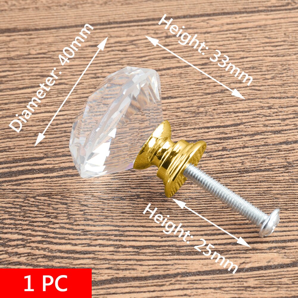 Crystal Glass Knobs Cabinet Handles Silver Crystal Cupboard Pulls Drawer Knobs Kitchen Furniture Handle Hardware: Gold 40mm