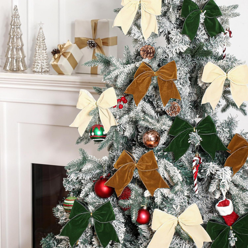 Lot de Nœuds de Noël - 4 ou 12 Pcs - Tissu Rouge Décoration Arbre Couronne Suspendu