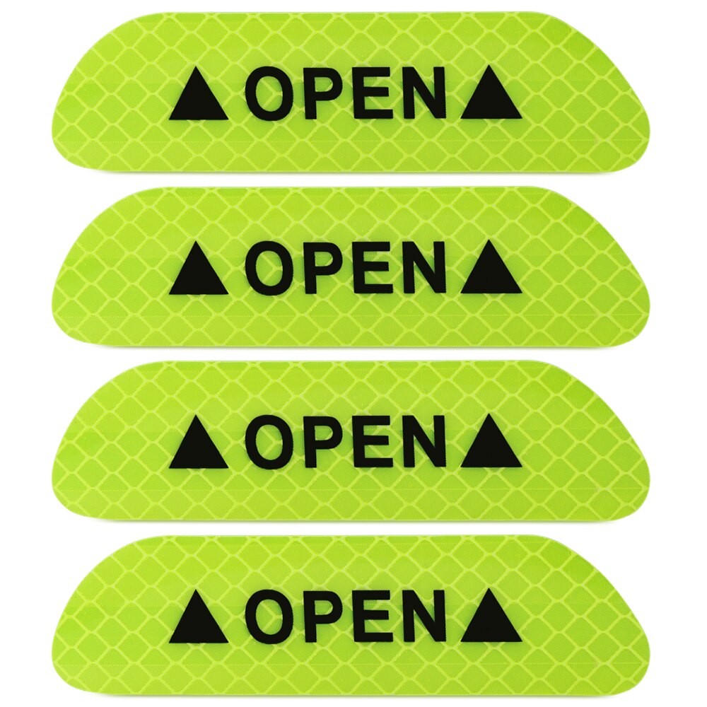 4Pcs Car Door Stickers Warning Mark Reflective Tape Auto Exterior Accessories OPEN Sign Safety Reflective Strip Light Reflectors: Green