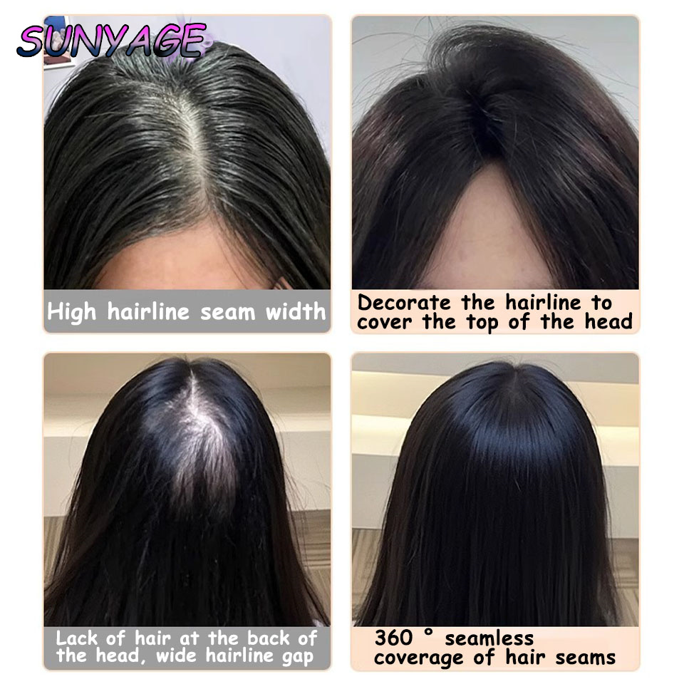 SUNYAGE Clip en flequillo de pelo sintético Natural, piezas de cabello con flecos, extensión de cabello de parte media, Topper para mujeres, pérdida de cabello