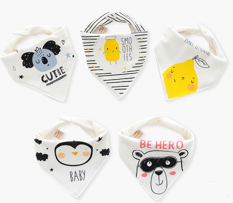 5Pcs Baby Cartoon Katoen Driehoek Slabbetjes Double Layer Snap Spuugdoekjes Voor Jongens Meisjes Baby Spullen Voor Pasgeborenen Kinderen accessoires: 5pcs 9