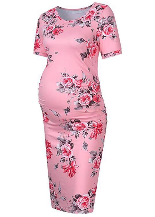 Summer Casual Women Short Sleeve Pregnant Maternity Dress Knee Length Flower Maternity Clothes Pregnancy Dress