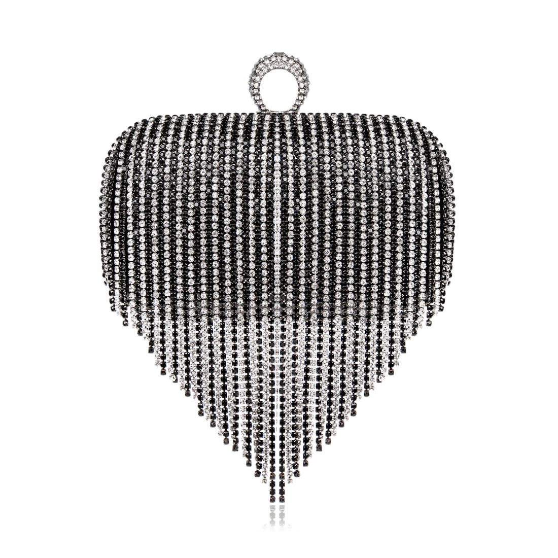 Pochette à pompon en strass pour femmes, Vintage, épaule, argent, , fête de mariage, chaîne, soirée: silver and black