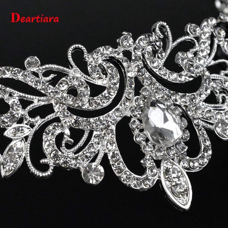 Crystal Princess Tiara Necklace Earrings Wedding Jewlry Set