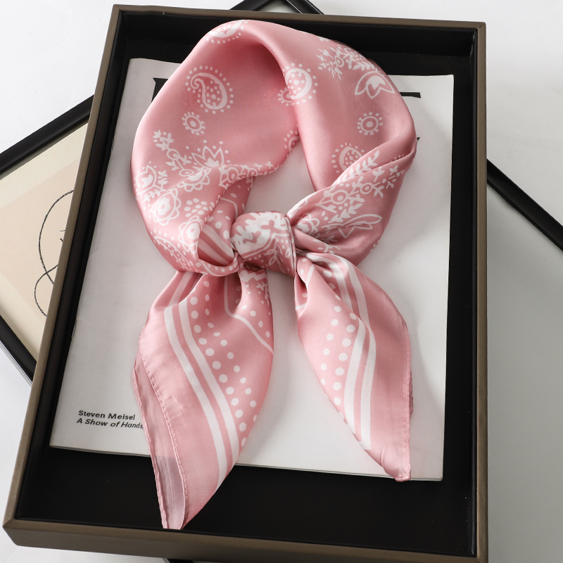 Lenço de seda quadrado luxuoso para mulheres, bandana de cetim, lenços estampados, faixa de cabeça, xale de cabelo feminino, hijab, 70cm: Marrom