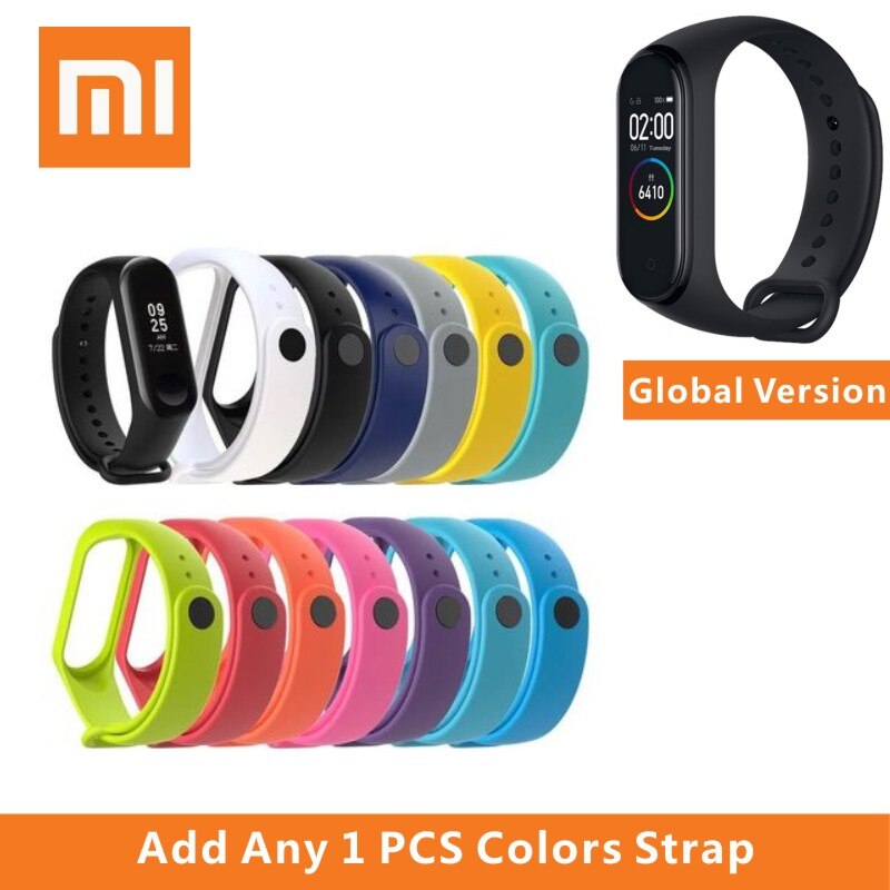 Original Xiaomi Band 4 Smart Bracelet 0.96'' AMOLED Color Touch Screen Heart Rate Fitness Wristband Mi band 4 Global Smart watch: GB With 1 Strap