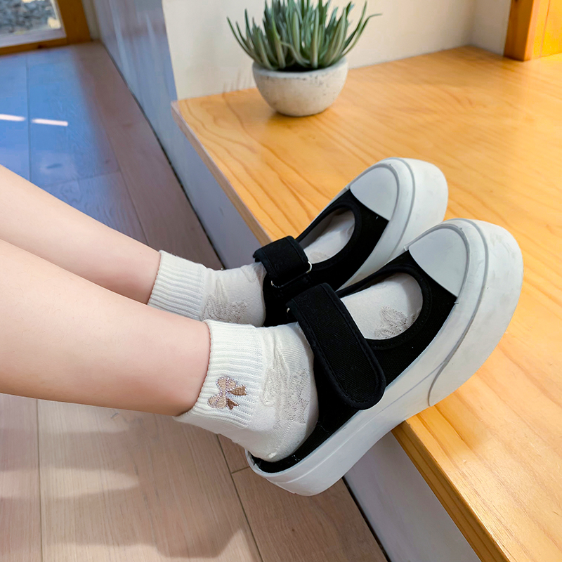 1 Pair Women Socks Cartoon Embroidery Cute Cotton Sock Spring Summer College Style Casual Harajuku Breathable Female Ankle Socks