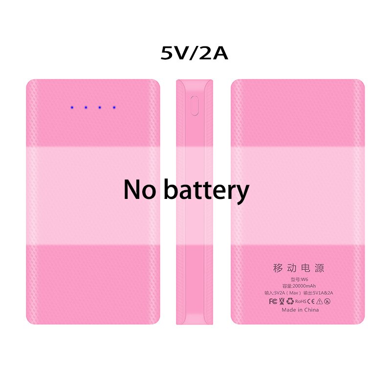 20000Mah Power Bank Shell 5V 1A & 5V/2A Digitale Display Powerbank Shell Micro Type-C Ingang Dual Usb-poort 6*18650 Batterij (Geen): pink no battery 2A