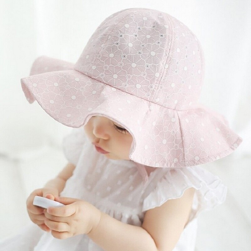 Småbarn flickor solhatt tillbehör baby sommar bomullshink hatt barn solhatt brätte strandhatt med bred brätte