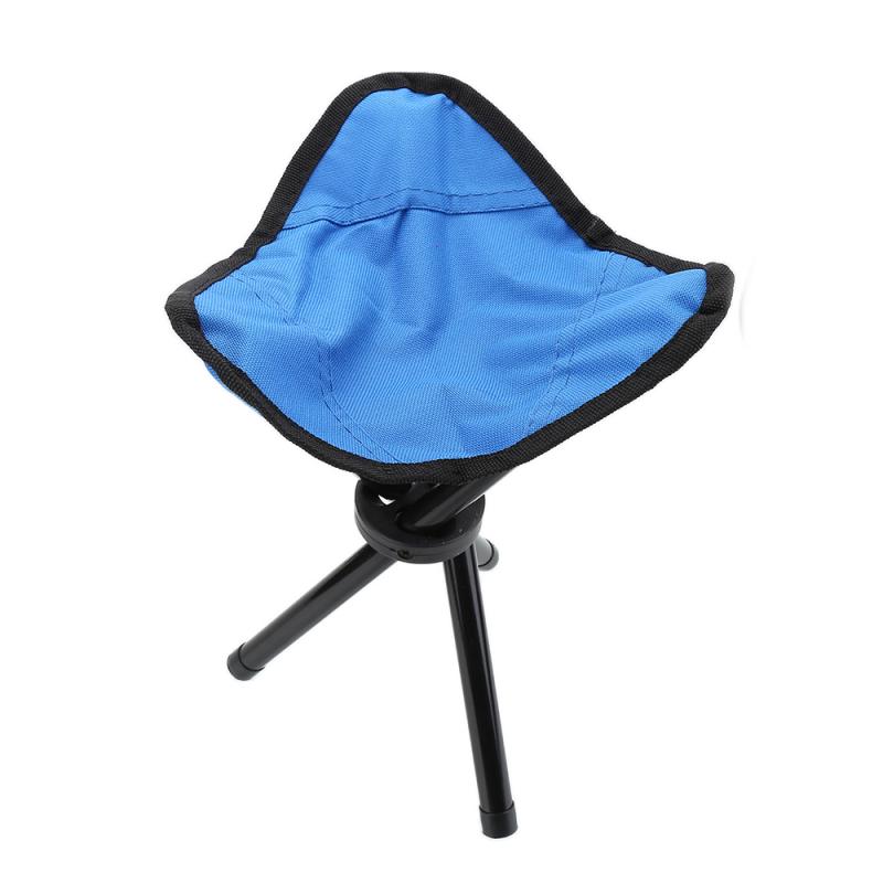Outdoor Hiking Fishing Lawn Chair Tripod Stool Portable Pocket Folding Chair Oxford Cloth Blue With 3 Leg Stool