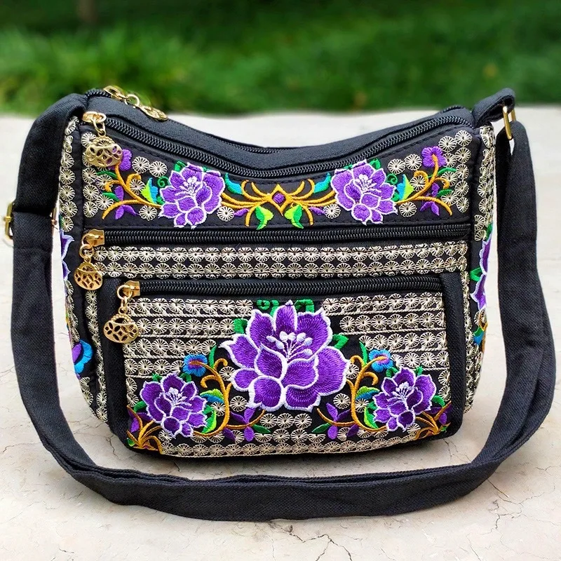 Sac de Style ethnique du Yunnan, sac à bandoulière brodé pour femmes, sacs à bandoulière entièrement brodés pour dames: GRIS