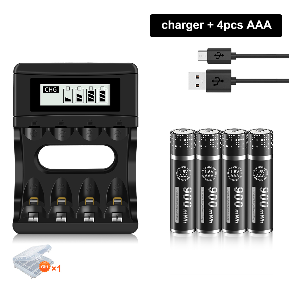 PALO-batería recargable de iones de litio, pilas AA y AAA de 1,5 V, R6, R3, cargador inteligente LCD de 4 ranuras: RED