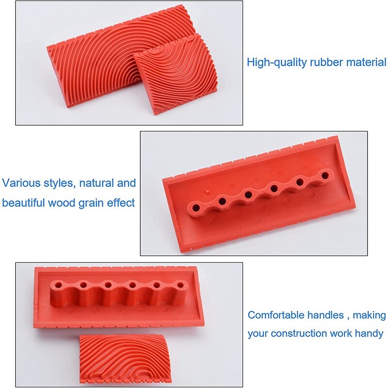 3Pcs Houtnerf Schilderen Tool, Diy Hout Textuur Nerven Tool Met Handvat Rubber Huishouden Muur Art Verf